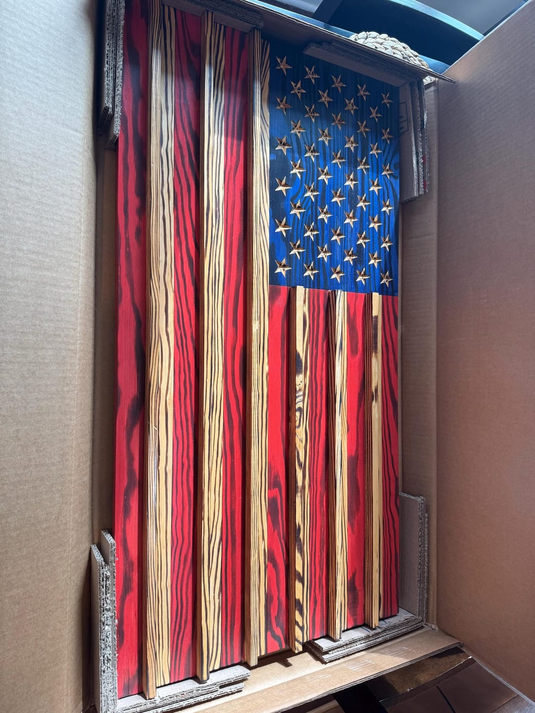 Customer photo review of Challenge Coin Display Rack Holder - Rustic American Flag