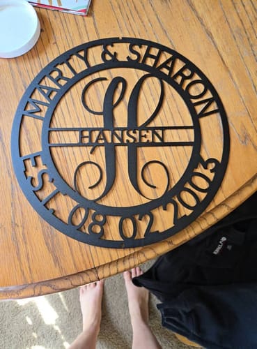 Customer photo review of Elaborate Name - Steel Sign