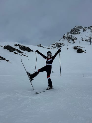 Customer photo review of Women's Navy Slim-Fit Waterproof One-Piece Ski Suits