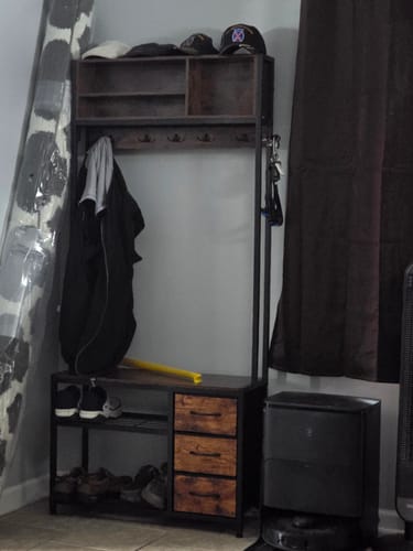Customer photo review of Raybee Hall Tree Coat Rack Bench with Shoe Storage for Entryway