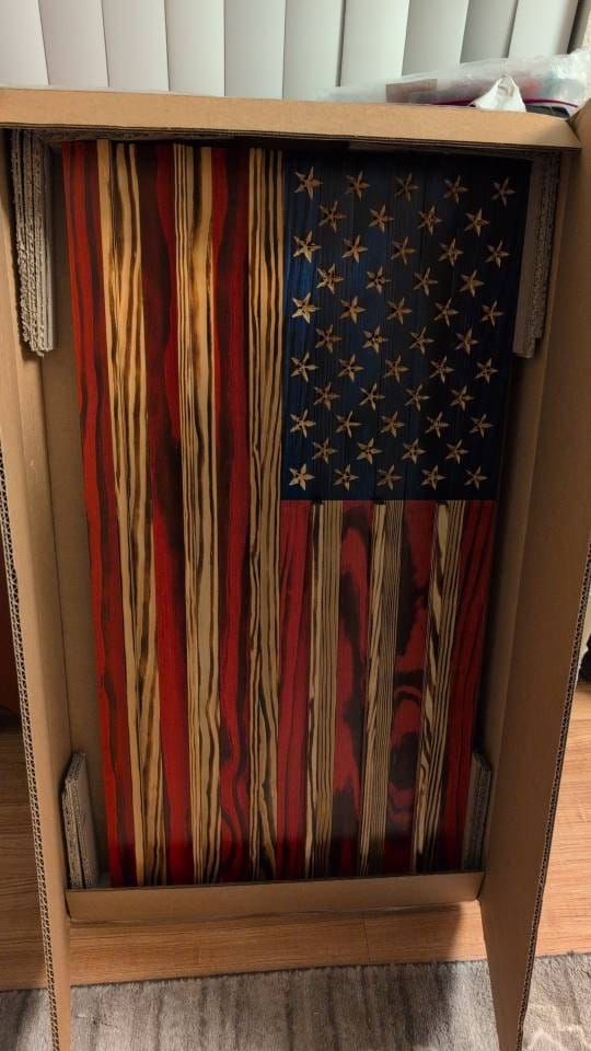 Customer photo review of Challenge Coin Display Rack Holder - Rustic American Flag