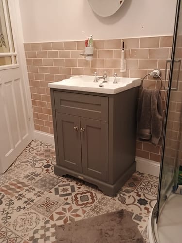 Customer photo review of Hudson Reed Old London 600mm 2-Door Vanity Unit & Ceramic 3 Tap Hole Basin - Storm Grey