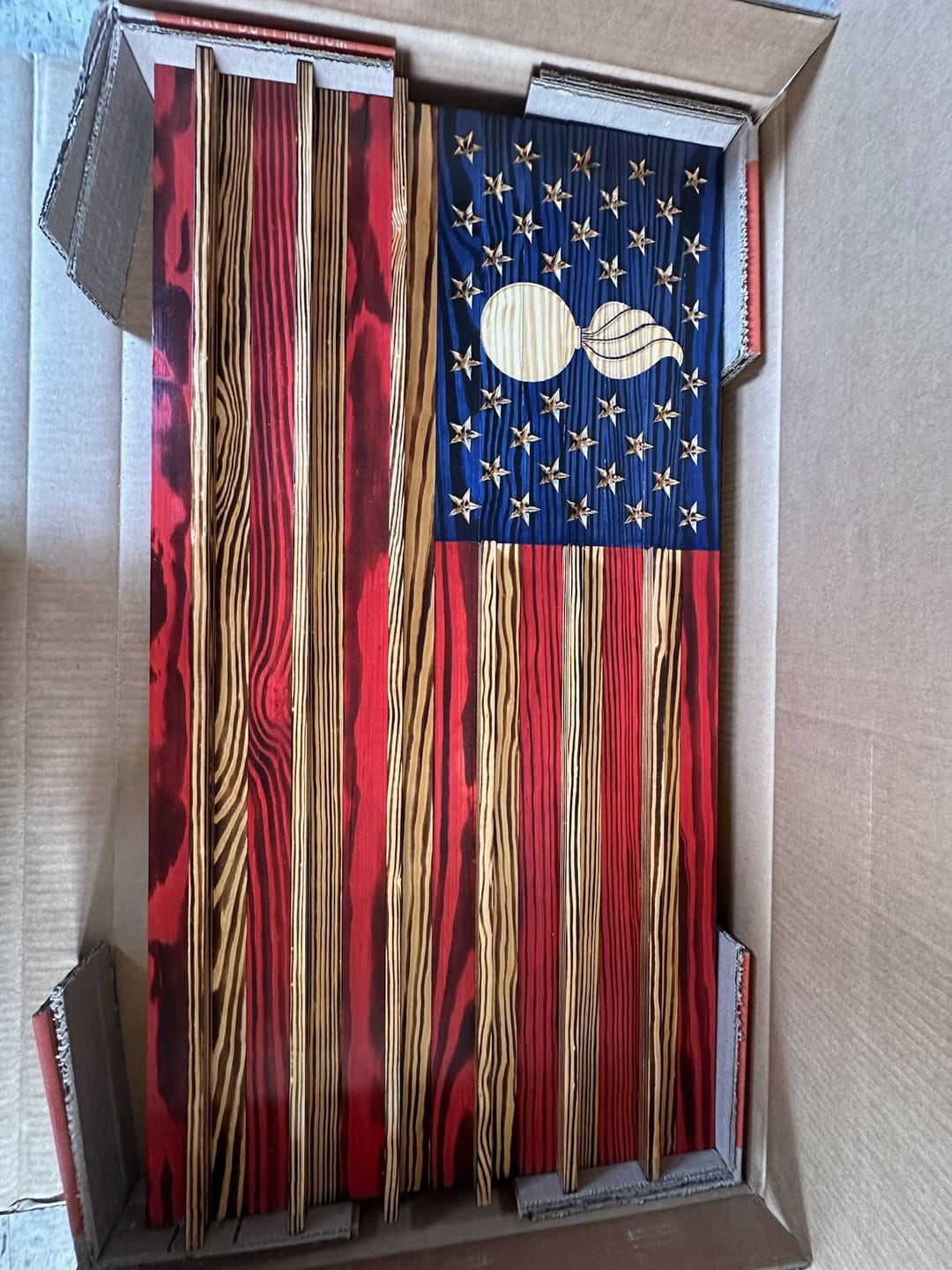 Customer photo review of Challenge Coin Display Rack Holder - Rustic American Flag