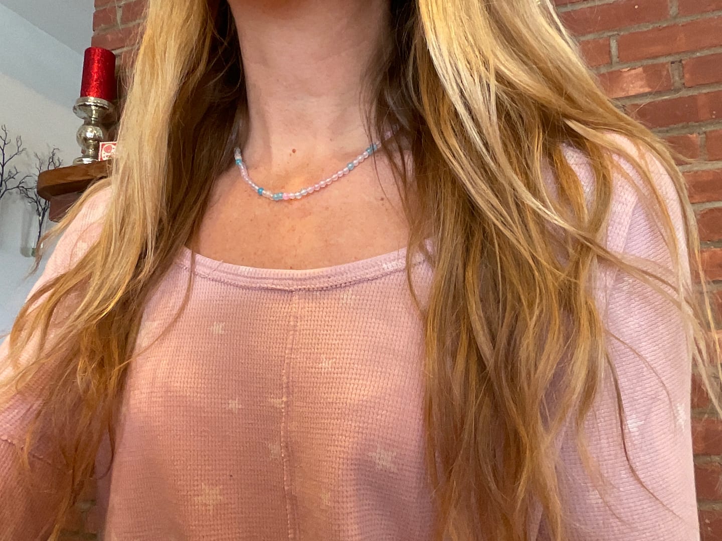 Customer photo review of Morganite Beaded Necklace Mini