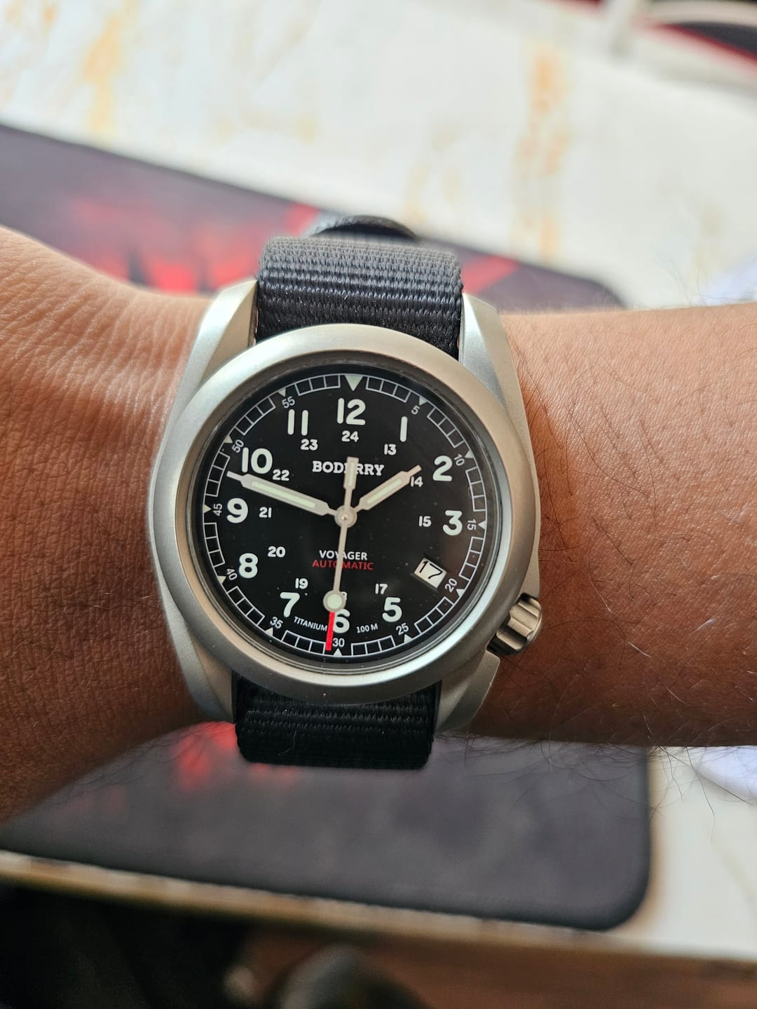 Customer photo review of VOYAGER - 100M Waterproof Titanium Automatic Field Watch | Black