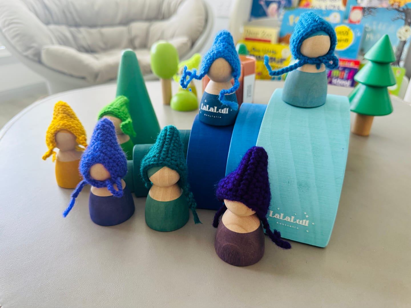 Customer photo review of 12 Wooden Peg Dolls with 12 Knitted Hats – LaLaLull Australia®