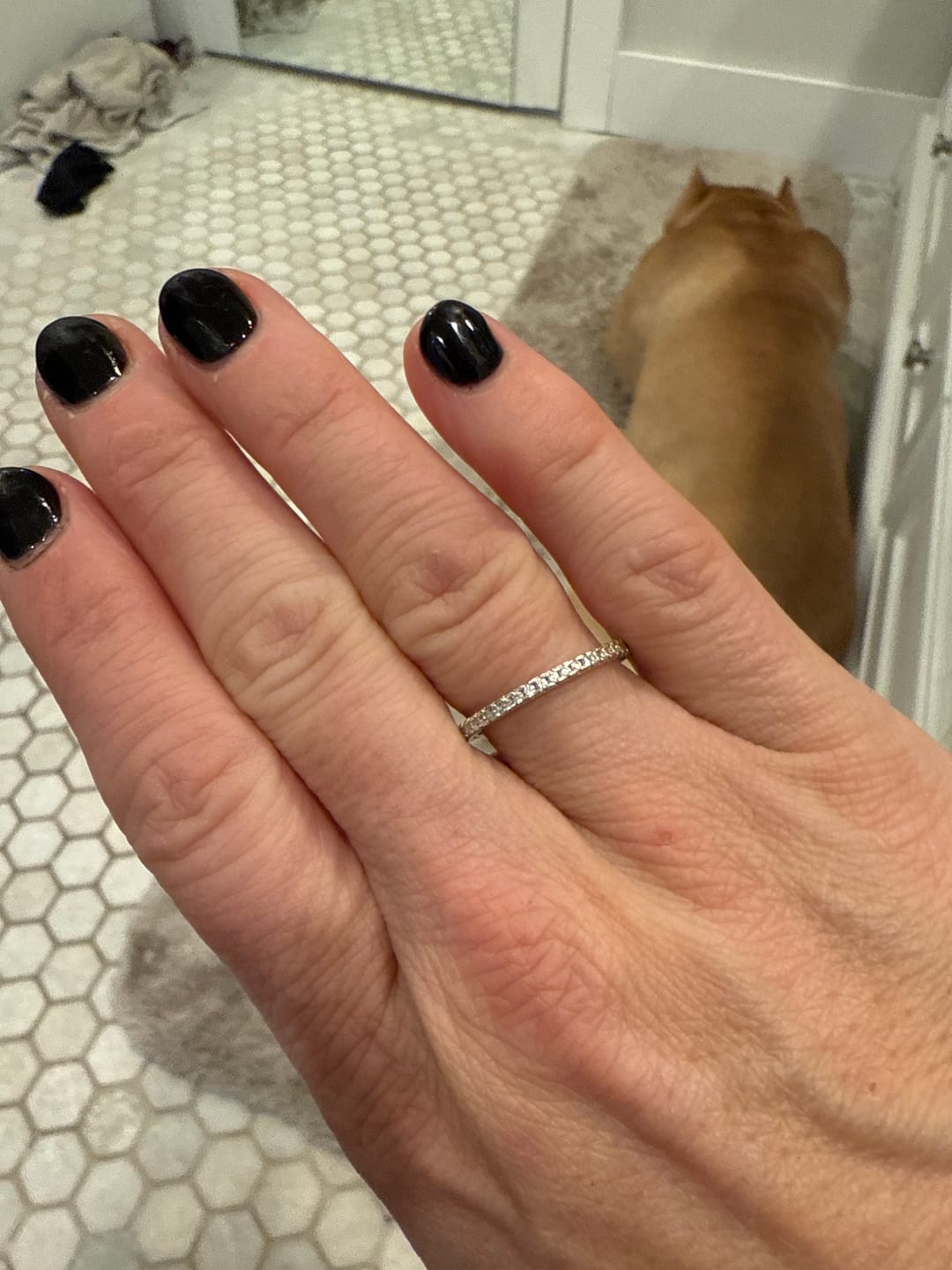 Customer photo review of Louily 0.5 Ct Round Cut Classic Full Eternity Thin Wedding Band For Women In Sterling Silver
