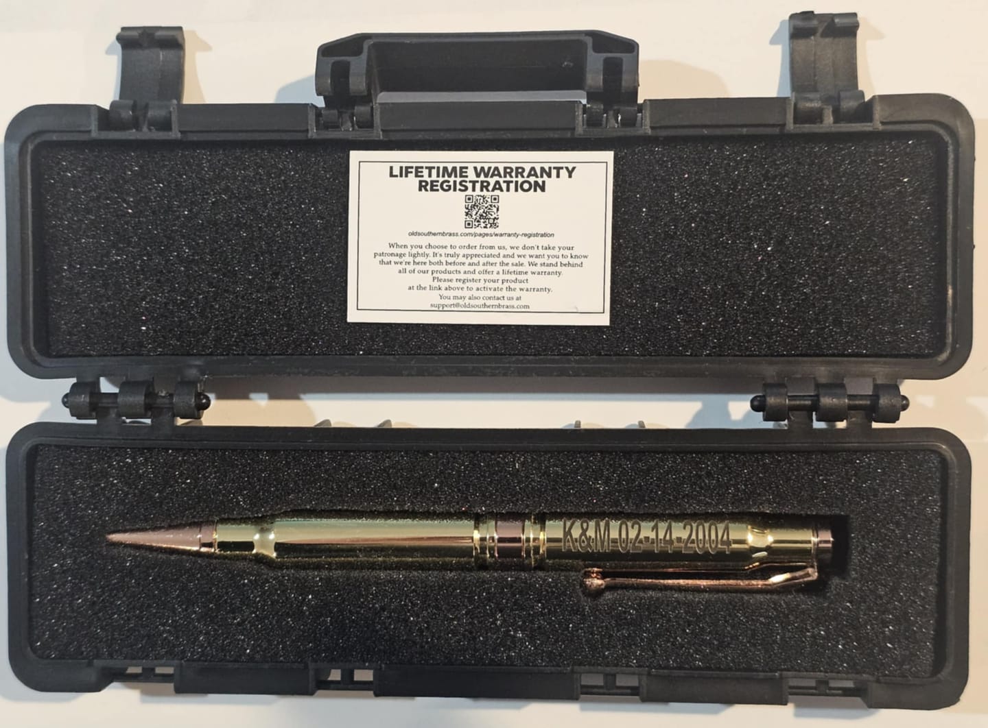 Customer photo review of .308 Real Bullet Casing Refillable Twist Pen - Tactical Gift Box - Polished Brass
