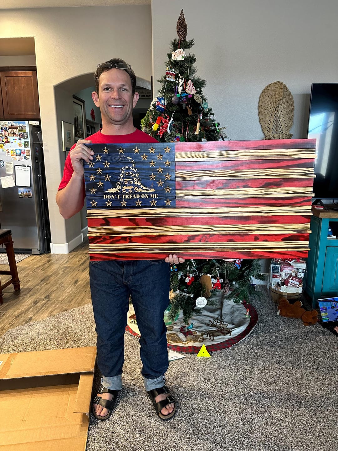 Customer photo review of Challenge Coin Display Rack Holder - Rustic American Flag