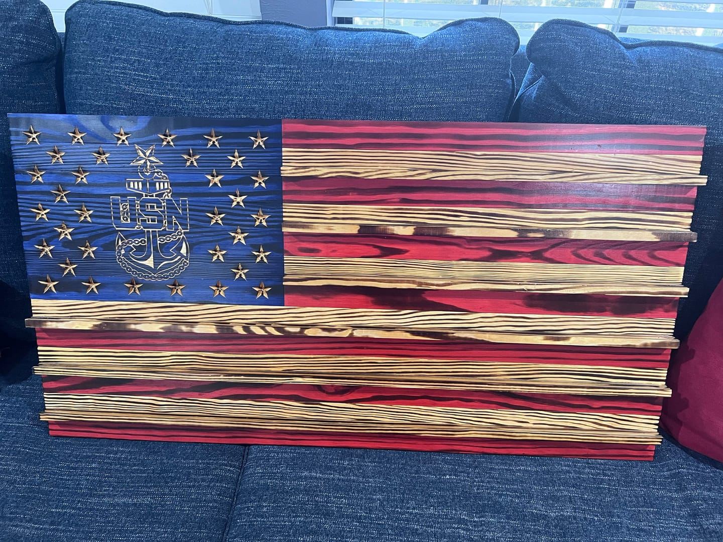 Customer photo review of Challenge Coin Display Rack Holder - Rustic American Flag