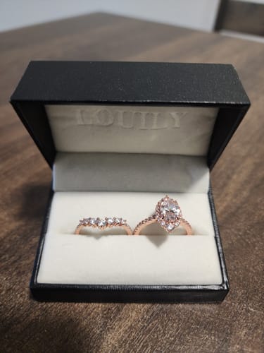 Customer photo review of Louily Rose Gold Unique Design Halo Oval Cut Wedding Set In Sterling Silver