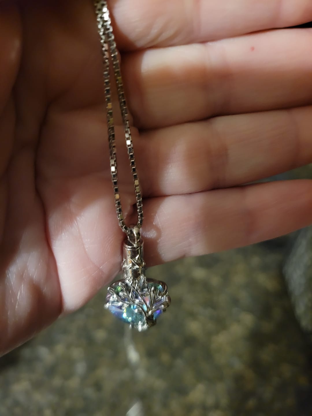 Customer photo review of Crystal Cremation Necklace - Tree of Life Keepsake Urn