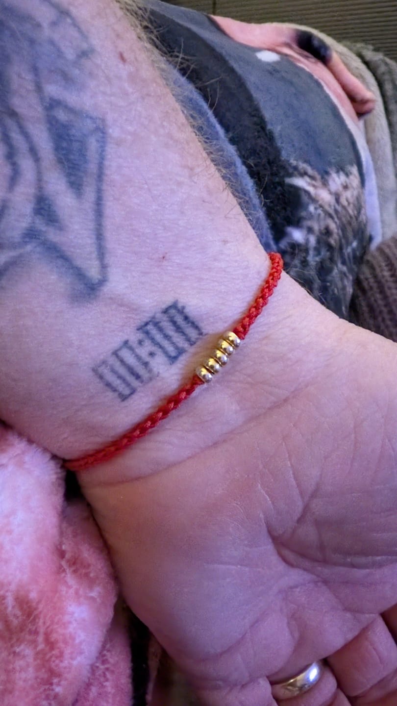 Customer photo review of Buddha Stones 925 Sterling Silver Lucky Golden Bead Braided String Bracelet Anklet