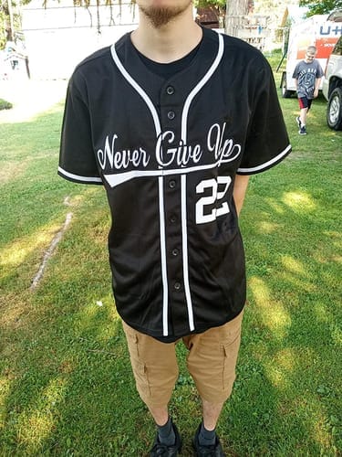 Customer photo review of Custom White Navy Stripe Fashion Authentic Baseball Jersey