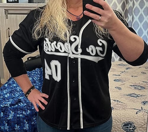 Customer photo review of Custom Pink White Stripe Fashion Design Full Button Authentic Baseball Jersey