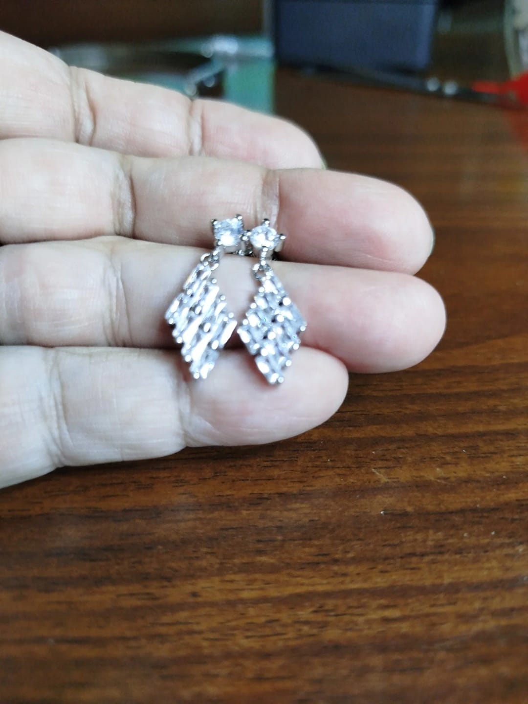Customer photo review of 925 Sterling Silver Stud Earrings Zircon Crystal — Clear | KIMLUD