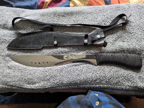 Customer photo review of 24" Book of Eli Bushcraft & Camping Machete with Custom Blade Material Variations
