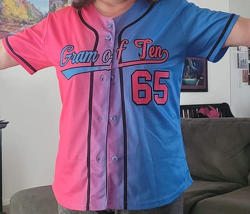 Customer photo review of Custom Black Red Stripe Fashion Raglan Sleeves Authentic Baseball Jersey