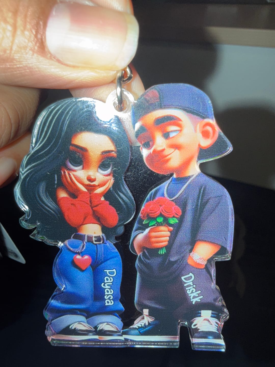 Customer photo review of 3D Effect Y2K Couple Personalized Acrylic Keychain, Valentine's Day Gift For Couple, for him, for her