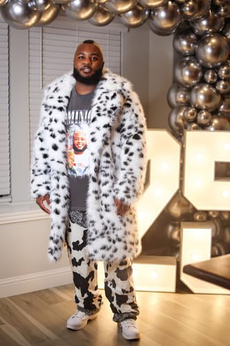 Customer photo review of Mens Cow Printed Cutout Pants SKUJ21127