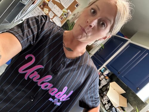 Customer photo review of Custom White Navy Stripe Fashion Authentic Baseball Jersey
