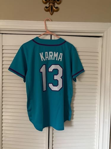 Customer photo review of Custom Red White-Black Gradient Fashion Authentic Baseball Jersey