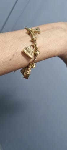 Customer photo review of Gold-Plated Stainless Steel Charm Bracelet — Gold-Tone | KIMLUD