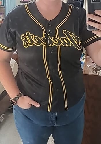 Customer photo review of Custom Cream Navy-Gold Classic Style Authentic Baseball Jersey