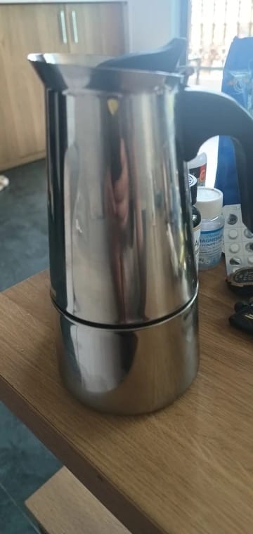 Customer photo review of Stainless Steel Moka Pot 2–9 Cup — Silver | KIMLUD