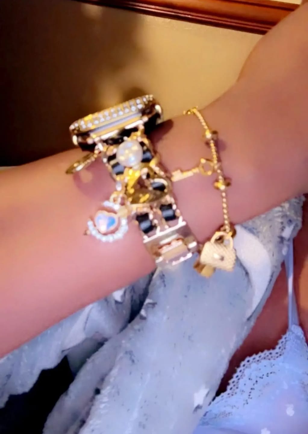 Customer photo review of Gold-Plated Stainless Steel Charm Bracelet — Gold-Tone | KIMLUD