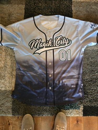 Customer photo review of Custom Red White-Black Gradient Fashion Authentic Baseball Jersey