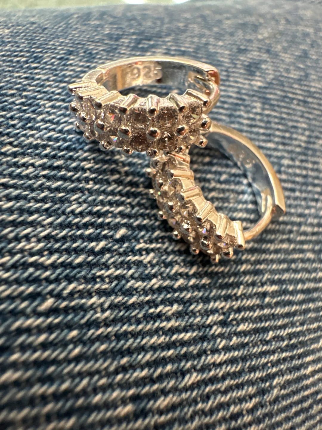 Customer photo review of Sterling Silver Stud Earrings Double Row Zircon Round — Silver | KIMLUD