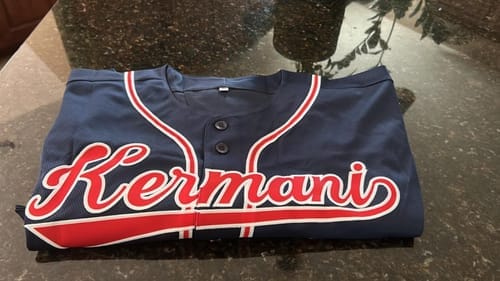 Customer photo review of Custom Black Red Stripe Fashion Raglan Sleeves Authentic Baseball Jersey