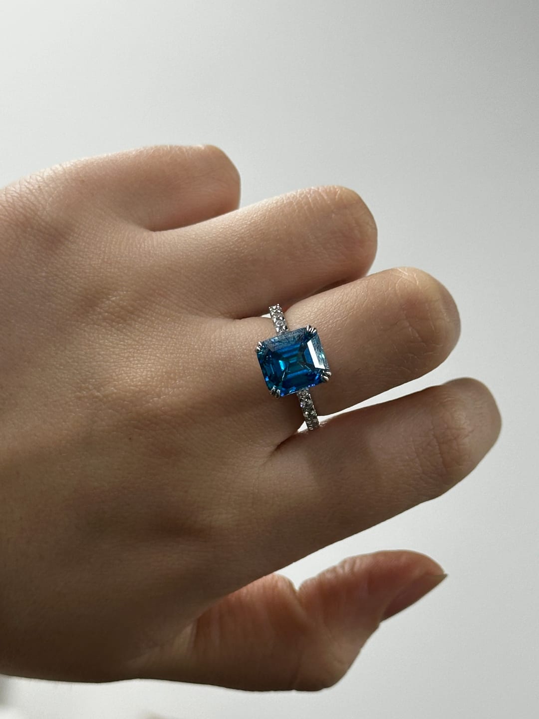 Customer photo review of S925 Honorable 4.5Ct Asscher Cut Engagement Ring Stackable Travel Ring For Women