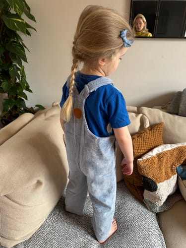 Customer photo review of Kids Organic Cotton Corduroy Overalls