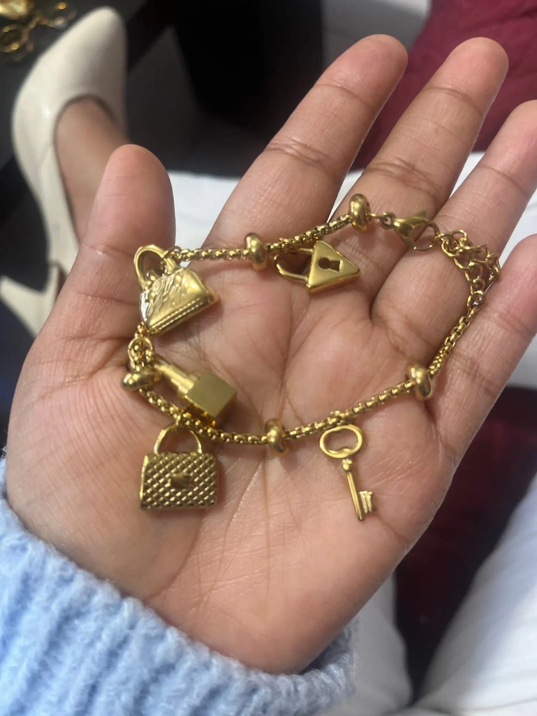 Customer photo review of Gold-Plated Stainless Steel Charm Bracelet — Gold-Tone | KIMLUD