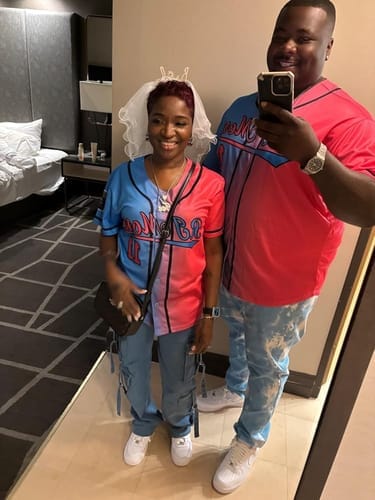 Customer photo review of Custom Red White-Black Gradient Fashion Authentic Baseball Jersey