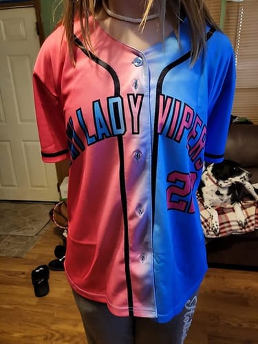 Customer photo review of Custom Aqua Pink-White Gradient Stripe Fashion Authentic Baseball Jersey