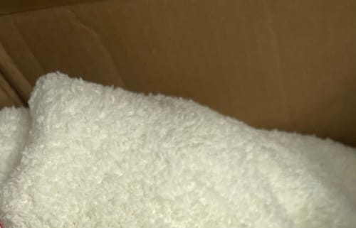 Customer photo review of Cream Cozy Knit Blanket