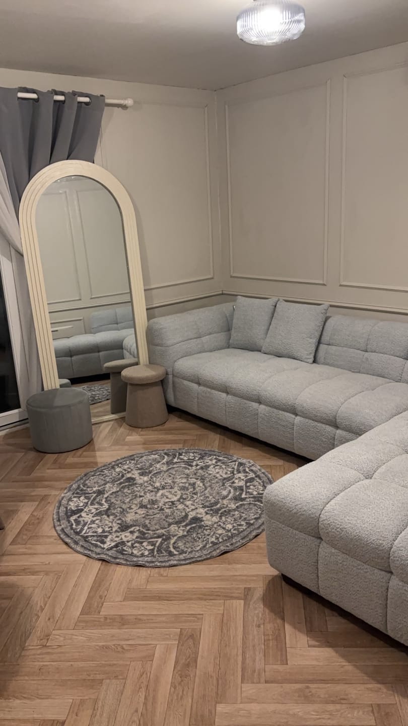 Customer photo review of Aluxo Tribeca Corner Sofa Group in Pearl Boucle Fabric
