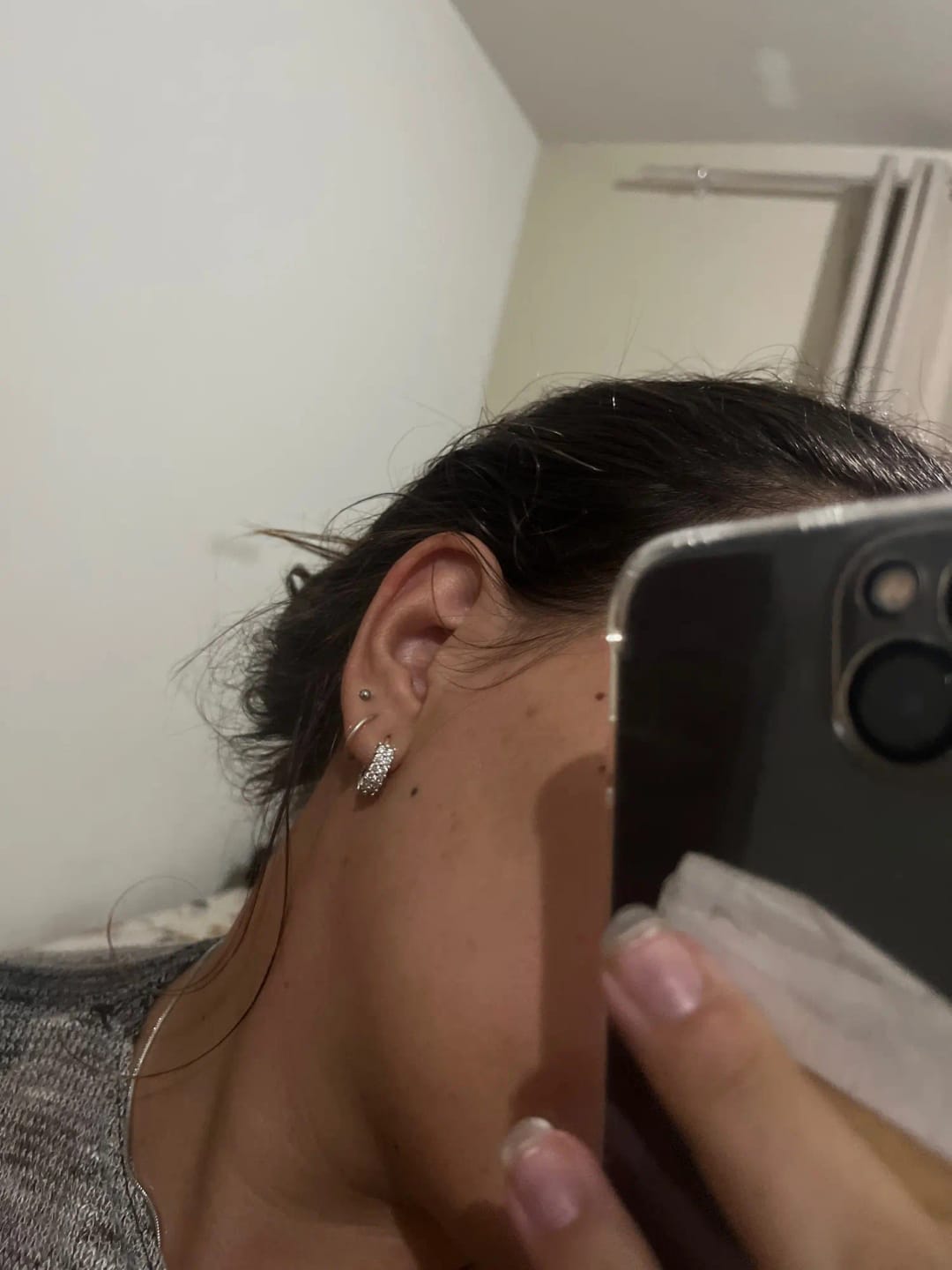 Customer photo review of Sterling Silver Stud Earrings Double Row Zircon Round — Silver | KIMLUD