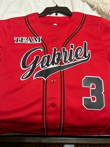 Customer photo review of Custom Black Pink-Light Gray Stripe Fashion Design Full Button Authentic Baseball Jersey
