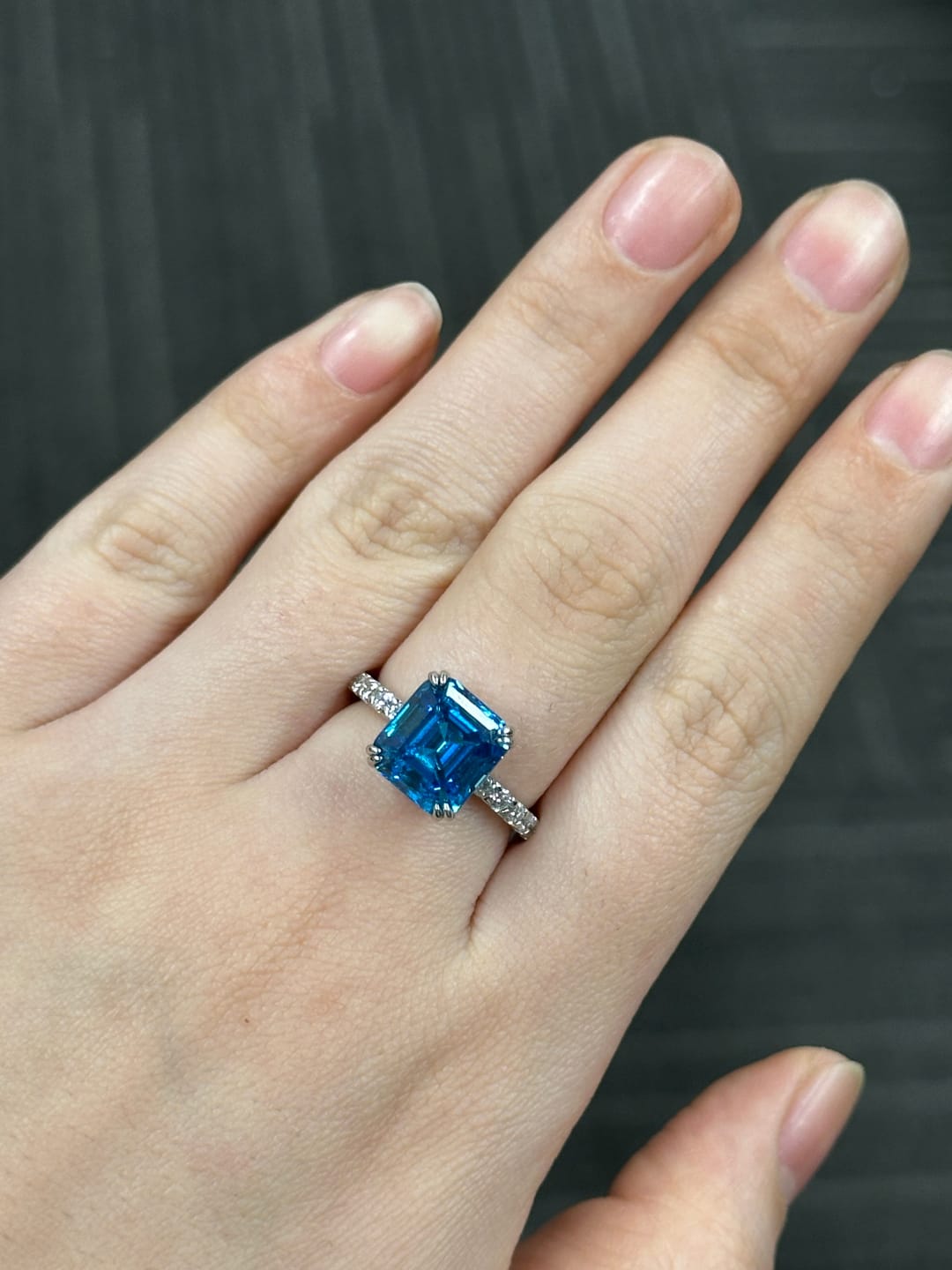 Customer photo review of S925 Honorable 4.5Ct Asscher Cut Engagement Ring Stackable Travel Ring For Women
