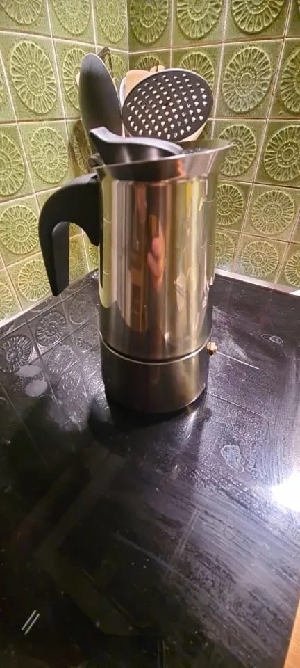Customer photo review of Stainless Steel Moka Pot 2–9 Cup — Silver | KIMLUD