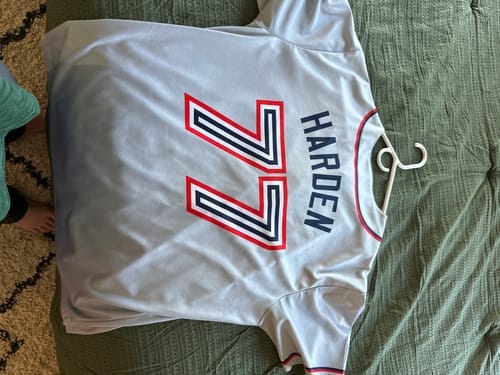 Customer photo review of Custom Aqua Pink-White Gradient Stripe Fashion Authentic Baseball Jersey