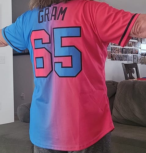 Customer photo review of Custom Red White-Black Gradient Fashion Authentic Baseball Jersey