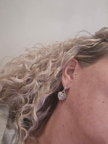 Customer photo review of Angel Heart Hoop Earrings with Tanzanite