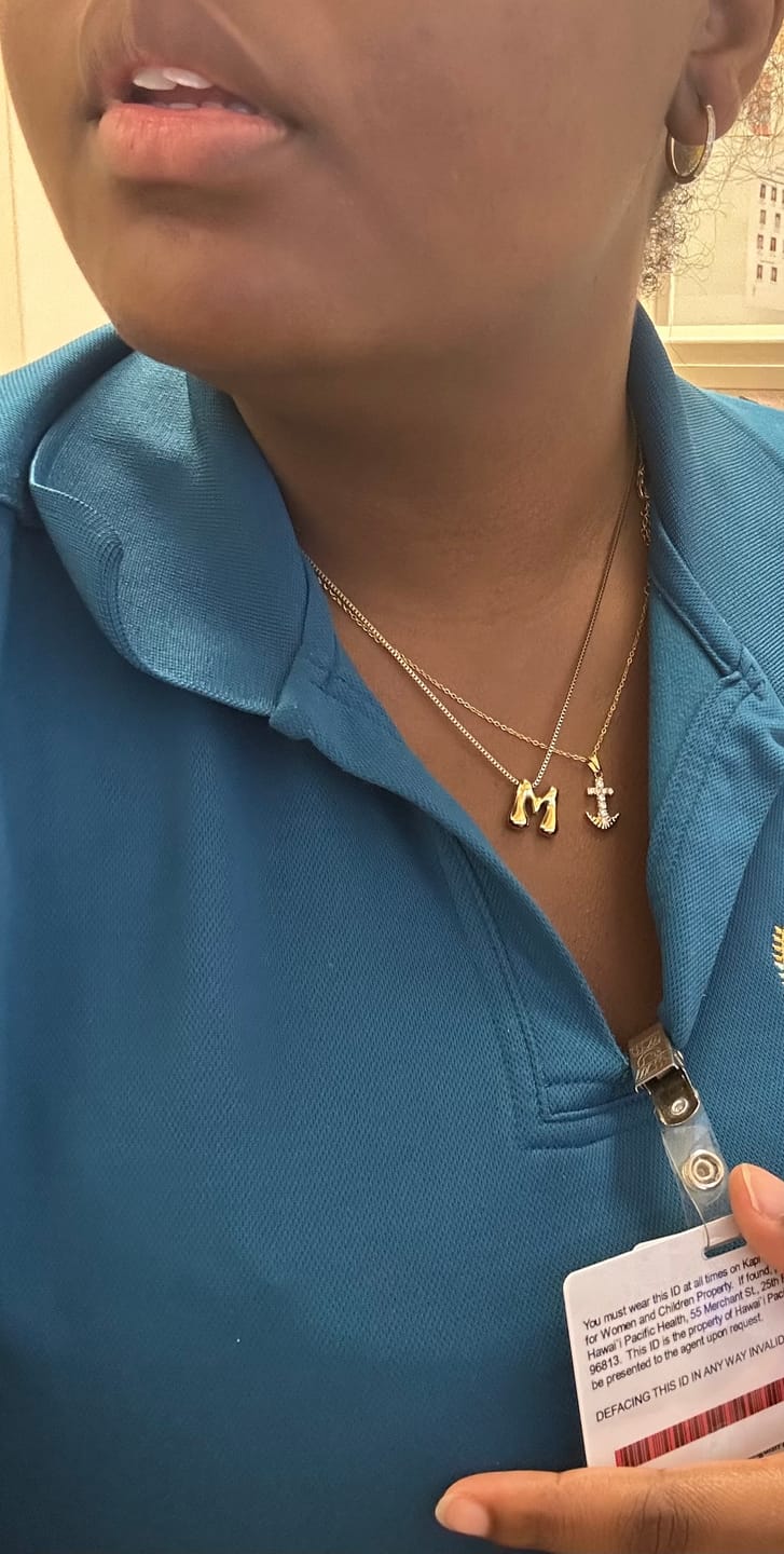 Customer photo review of Bubble Letter Necklace