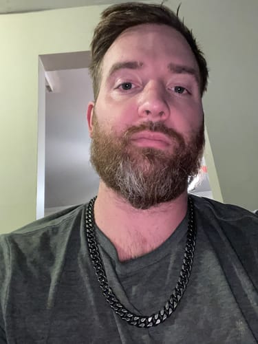 Customer photo review of Knights Templar Cuban Link Necklace: Helps Pair Veterans With A Service Dog Or Shelter Dog