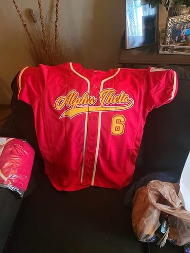Customer photo review of Custom Red White-Black Gradient Fashion Authentic Baseball Jersey